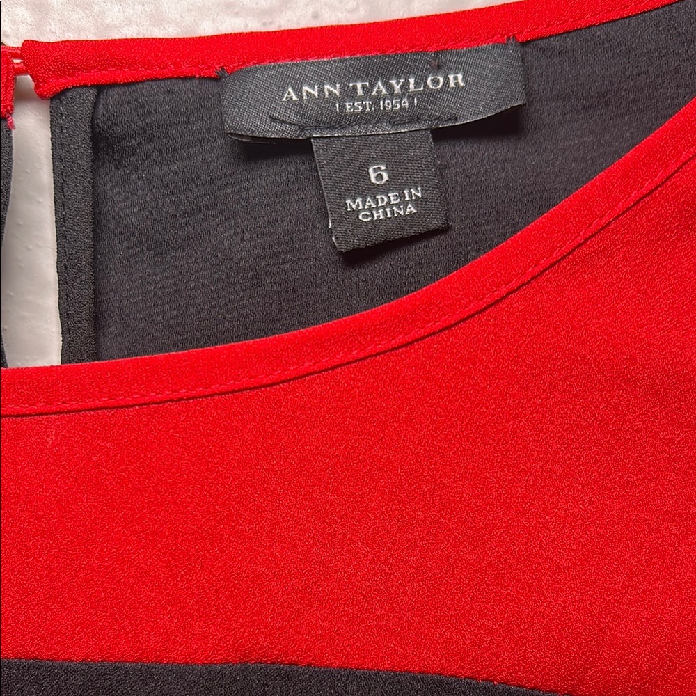 Ann Taylor Red and Black Blouse with Color-Block Design - Picture 2 of 7